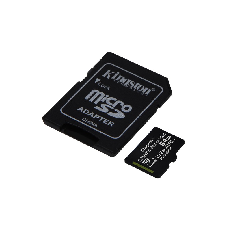 Image of Kingston Technology Scheda micSDXC Canvas Select Plus 100R A1 C10 da 64GB confezione doppia + adattatore singolo