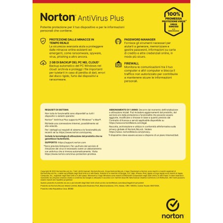 NortonLifeLock Norton Antivirus Plus 2024 | 1 Dispositivo | Licenza di 1 anno | PC o Mac