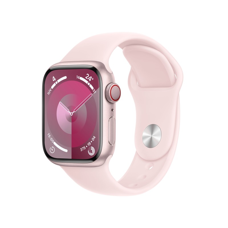 Image of Apple Watch Series 9 GPS + Cellular Cassa 41mm in Alluminio Rosa con Cinturino Sport Rosa Confetto - S/M