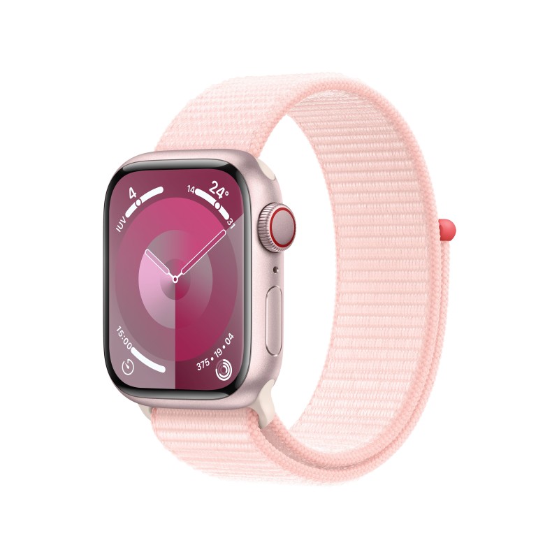 Image of Apple Watch Series 9 GPS + Cellular Cassa 41mm in Alluminio Rosa con Cinturino Sport Loop Rosa Confetto