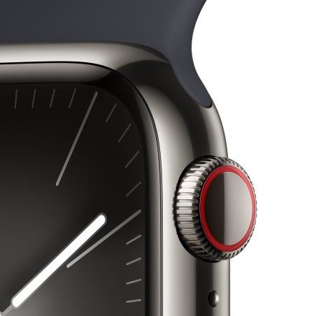Apple Watch Series 9 GPS + Cellular Cassa 41m in Acciaio inossidabile Grafite con Cinturino Sport Band Mezzanotte - M L