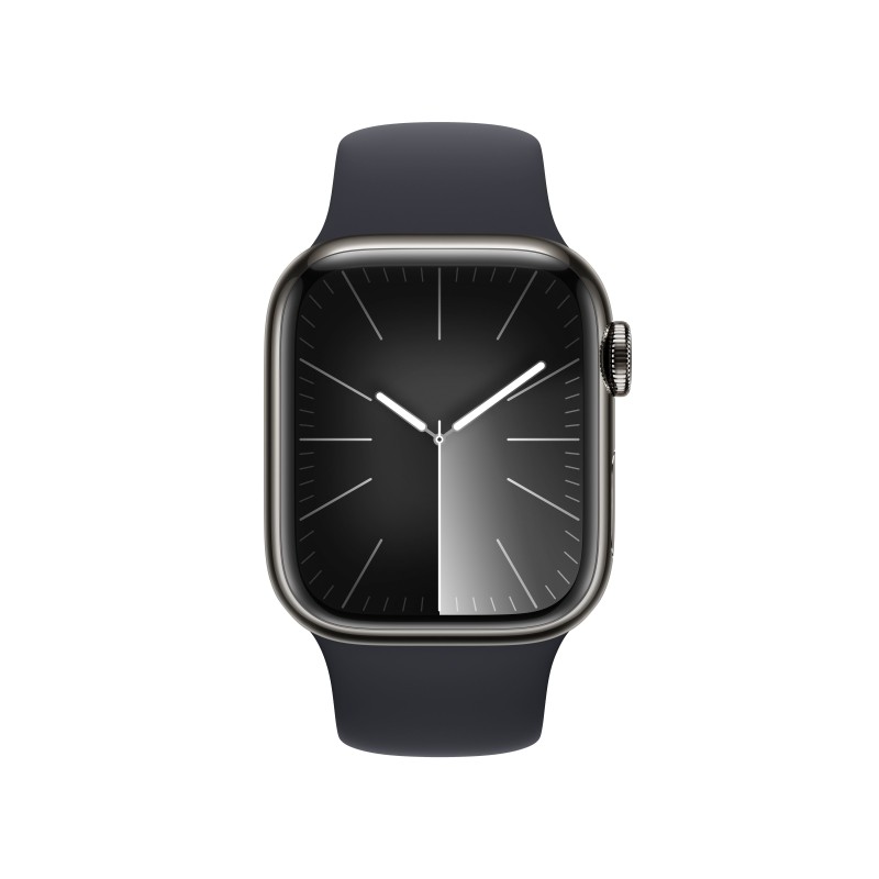 Image of Apple Watch Series 9 GPS + Cellular Cassa 41m in Acciaio inossidabile Grafite con Cinturino Sport Band Mezzanotte - M/L