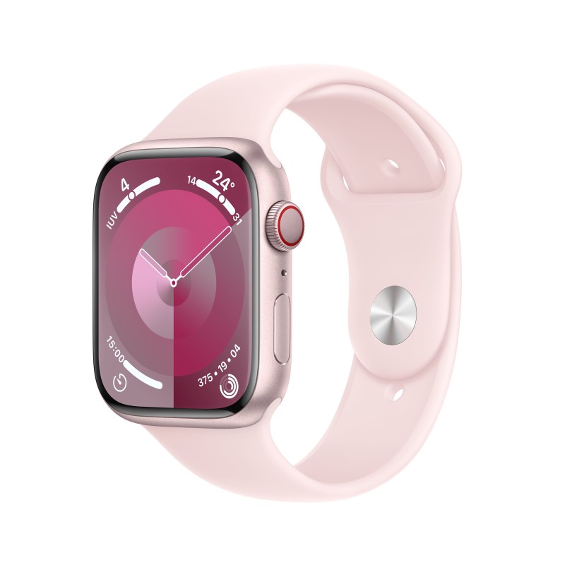 Image of Apple Watch Series 9 GPS + Cellular Cassa 45mm in Alluminio Rosa con Cinturino Sport Rosa Confetto - M/L