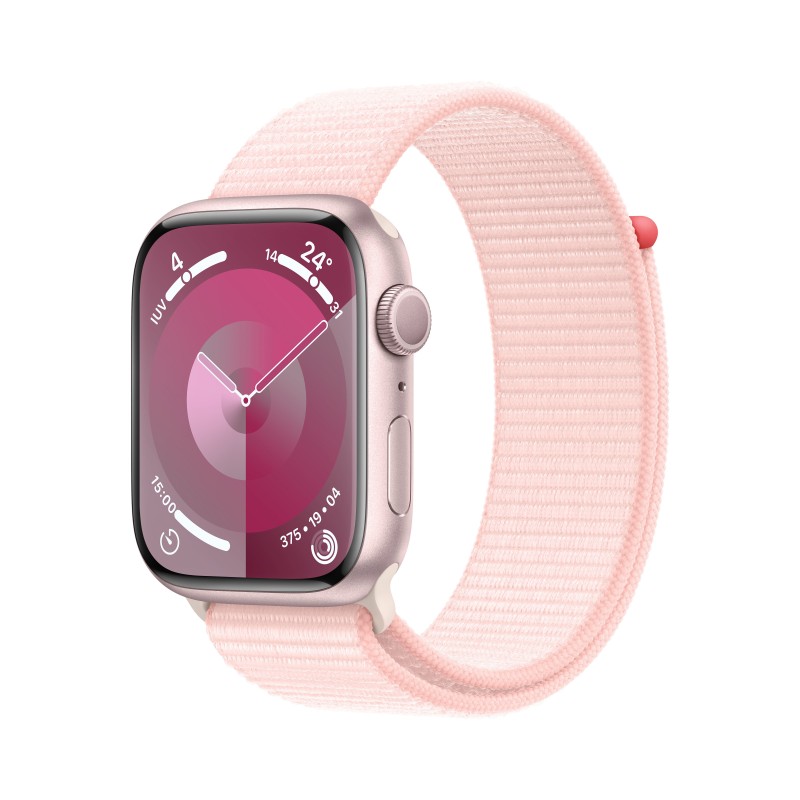 Image of Apple Watch Series 9 GPS Cassa 45mm in Alluminio Rosa con Cinturino Sport Loop Rosa Confetto