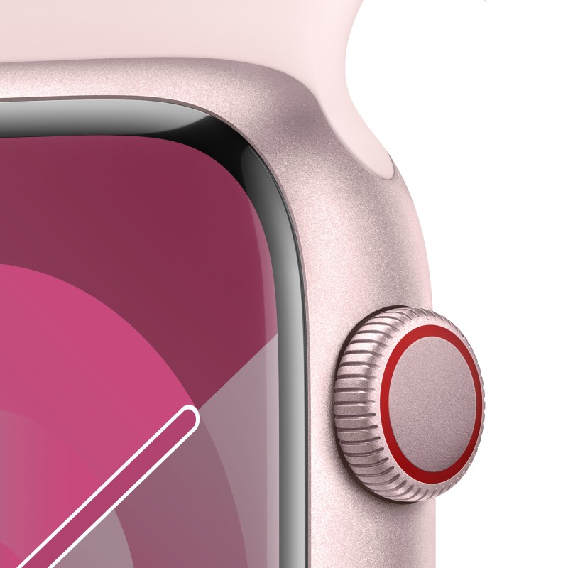 Image of Apple Watch Series 9 GPS + Cellular Cassa 45mm in Alluminio Rosa con Cinturino Sport Rosa Confetto - S/M