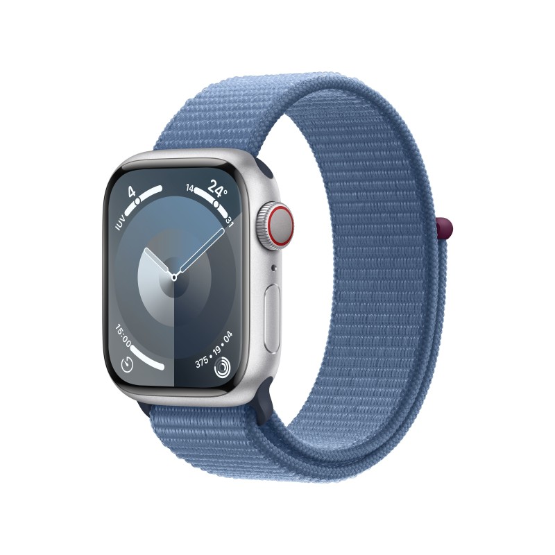 Image of Apple Watch Series 9 GPS + Cellular Cassa 41mm in Alluminio Argento con Cinturino Sport Loop Blu Inverno