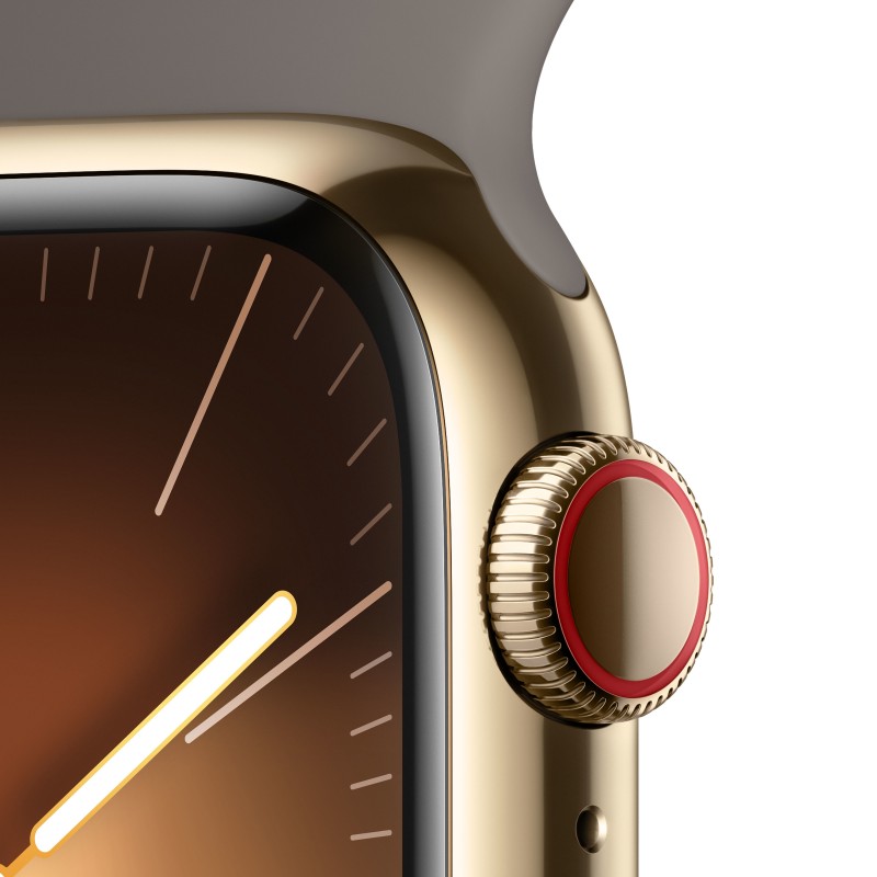Image of Apple Watch Series 9 GPS + Cellular Cassa 41mm in Acciaio inossidabile Oro con Cinturino Sport Creta - S/M