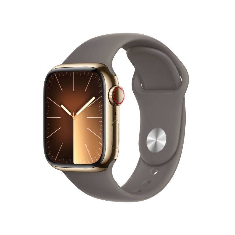 Image of Apple Watch Series 9 GPS + Cellular Cassa 41mm in Acciaio inossidabile Oro con Cinturino Sport Creta - M/L