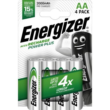 Energizer Accu Recharge Power Plus 2000 AA BP4 Bateria recarregável Hidreto metálico de níquel