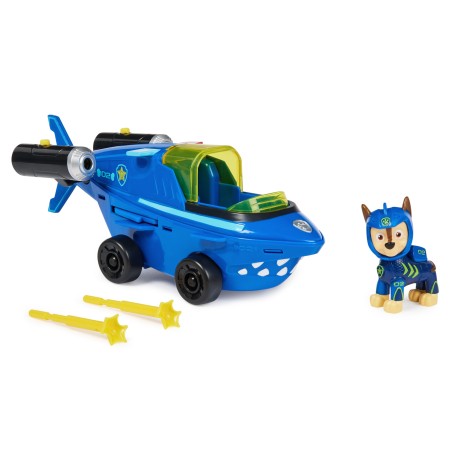PAW Patrol , Aqua Pups, vehículo transformable Shark de Chase con figura de acción coleccionable, juguetes para niños a partir