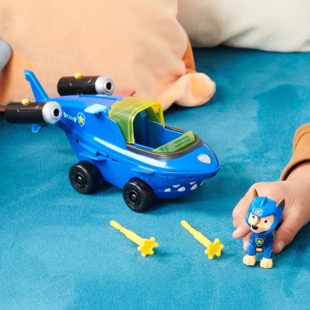 PAW Patrol , Aqua Pups, vehículo transformable Shark de Chase con figura de acción coleccionable, juguetes para niños a partir