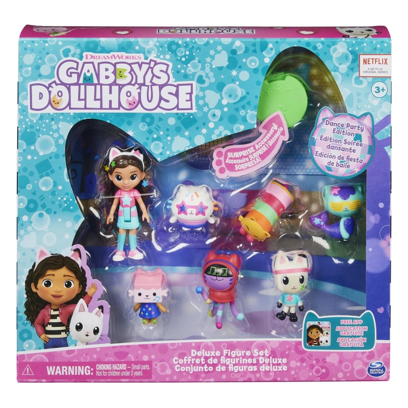 Image of Gabby's Dollhouse , Set di personaggi a tema festa da ballo con bambola di Gabby, 6 gatti giocattolo e accessori, per bambini