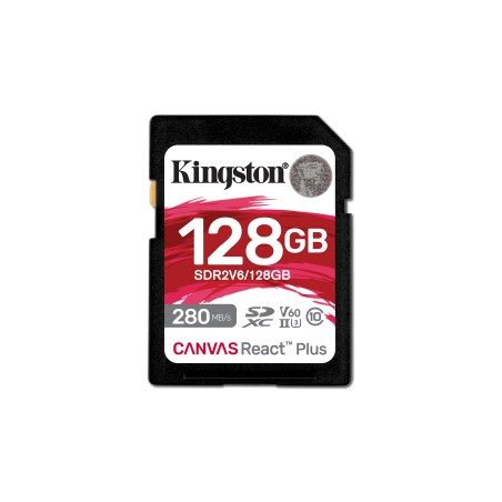 Kingston Technology 128GB Canvas React Plus SDXC UHS-II 280R 100W U3 V60 voor Full HD 4K