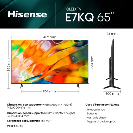 Hisense 65E7KQ TV 165,1 cm (65") 4K Ultra HD Smart TV Wifi Noir 300 cd m²