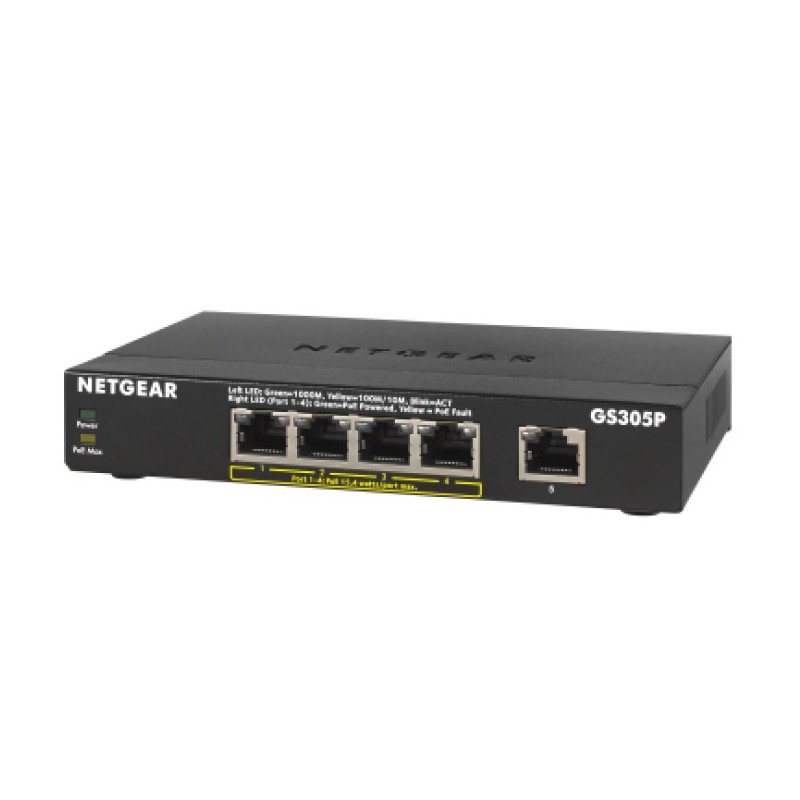 Image of NETGEAR GS305Pv2 Non gestito Gigabit Ethernet (10/100/1000) Supporto Power over Ethernet (PoE) Nero