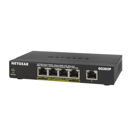 NETGEAR GS305Pv2 Não-gerido Gigabit Ethernet (10 100 1000) Power over Ethernet (PoE) Preto