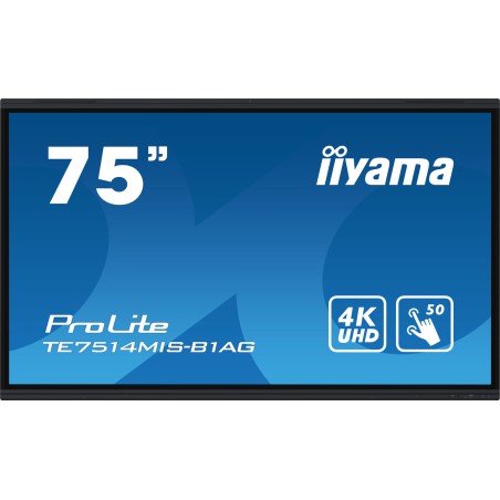 iiyama TE7514MIS-B1AG affichage de messages Écran plat interactif 190,5 cm (75") LCD Wifi 435 cd m² 4K Ultra HD Noir Écran