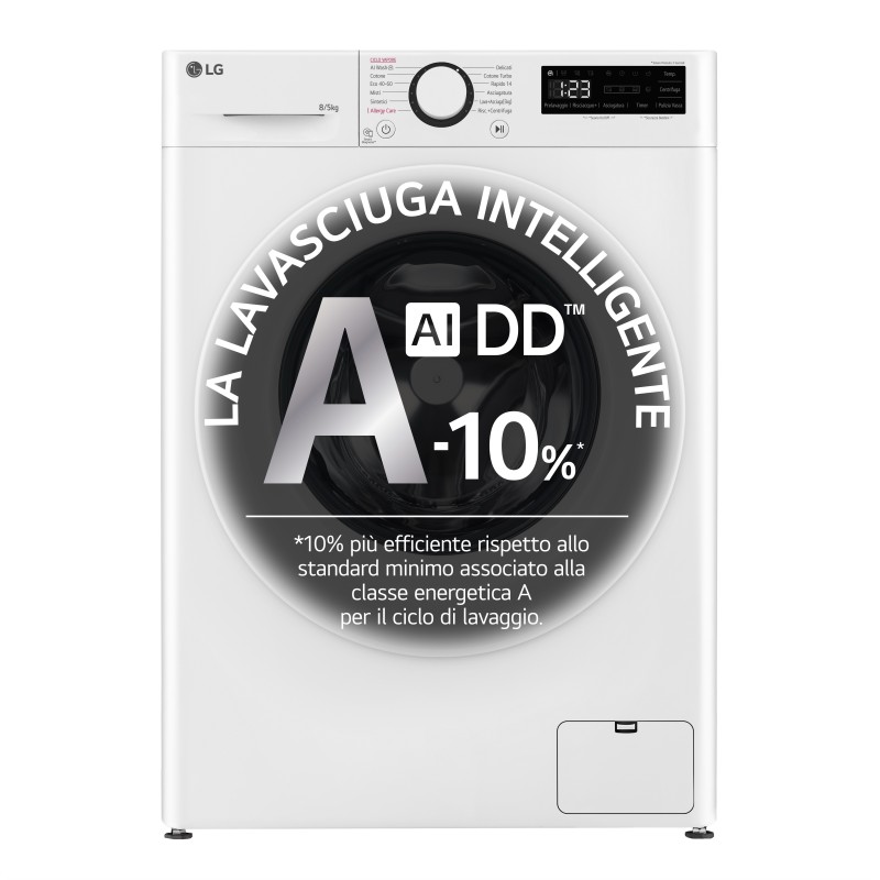Image of LG D2R3S08NSWW Lavasciuga slim 8/5kg AI DD, Classe E, 1200 giri, AI Wash, Vapore
