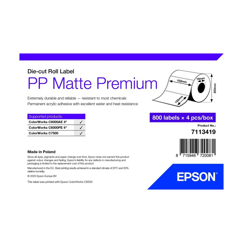 Image of Epson 7113419 etichetta per stampante Bianco Etichetta per stampante autoadesiva