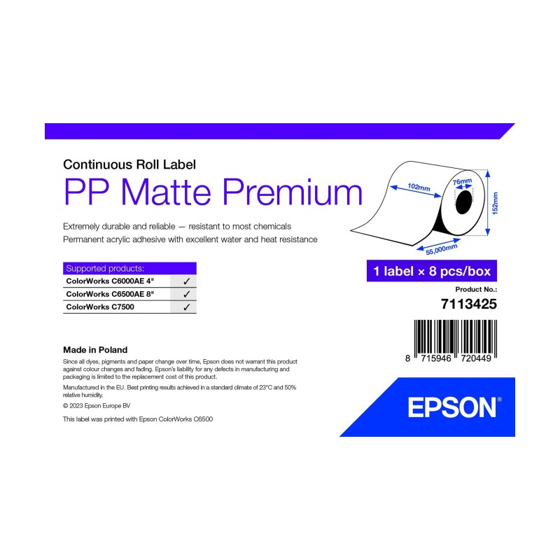 Image of Epson 7113425 etichetta per stampante Bianco Etichetta per stampante autoadesiva