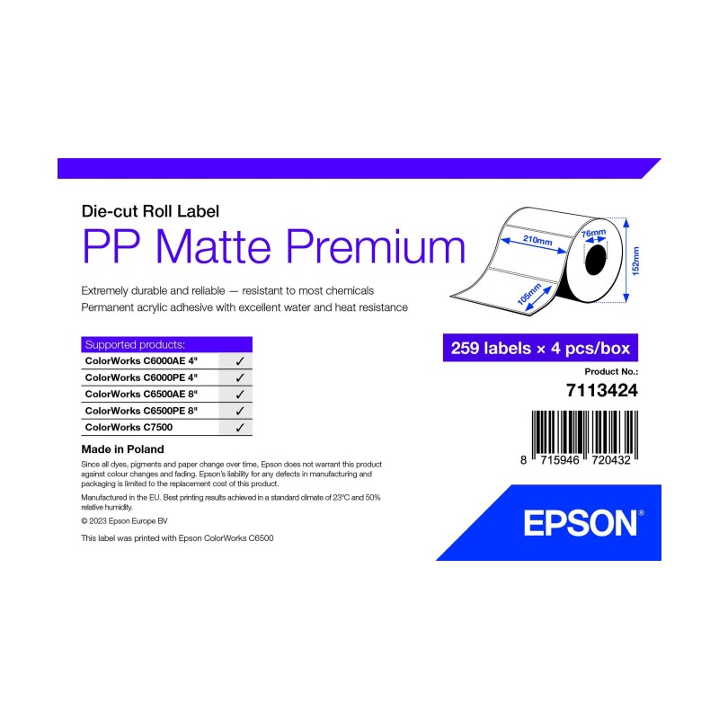 Image of Epson 7113424 etichetta per stampante Bianco Etichetta per stampante autoadesiva