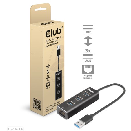 CLUB3D CSV-1430a Com fios USB 3.2 Gen 1 (3.1 Gen 1) Type-A Preto