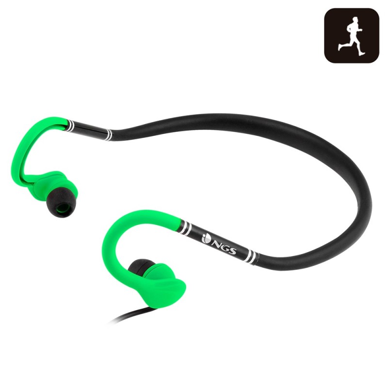 Image of NGS Green Cougar Auricolare Cablato A clip, In-ear Sport Nero, Verde