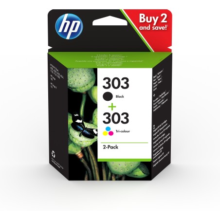 HP 303 originele zwarte drie-kleuren inktcartridges, 2-pack