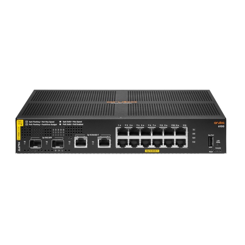 Aruba 6100 12G Class4 PoE 2G/2SFP+ 139W Gestito L3 Gigabit Ethernet (10/100/1000) Supporto Power over Ethernet (PoE) 1U Nero