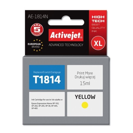 Activejet AE-1814N inkt (vervanging van Epson 18XL T1814 Supreme 15 ml geel)