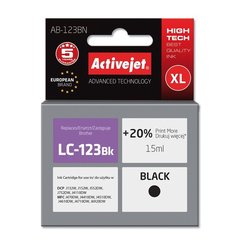 Image of Activejet AB-123BN cartuccia Inkjet 1 pz Compatibile Resa elevata (XL) Nero057