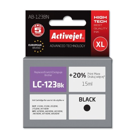Activejet AB-123BN cartuccia d'inchiostro 1 pz Compatibile Resa elevata (XL) Nero