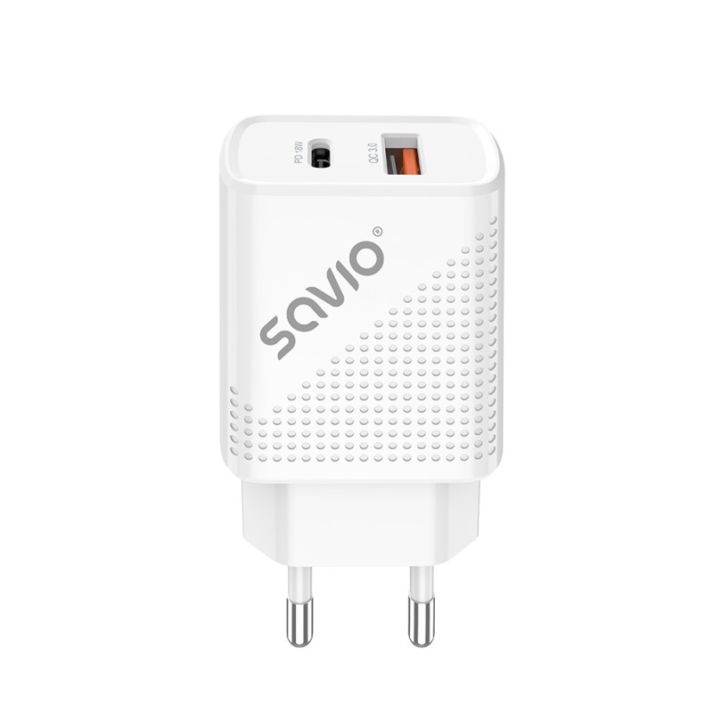 Savio LA-04 USB Type A & C Quick Charge Power Delivery 3.0 Indoor Smartphone, Tablet Bianco Ricarica rapida Interno