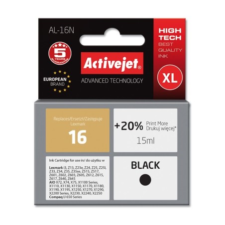 Activejet AL-16N inkt (vervangt Lexmark 16 10N0016 Supreme 15 ml zwart)