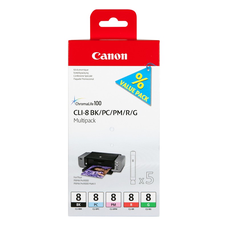 Image of Canon 5 Cartucce Inkjet Multipack CLI-8 BK/PC/PM/R/G
