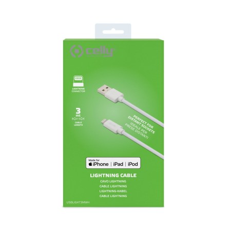 Celly USBLIGHT3MWH cable de conector Lightning 3 m Blanco