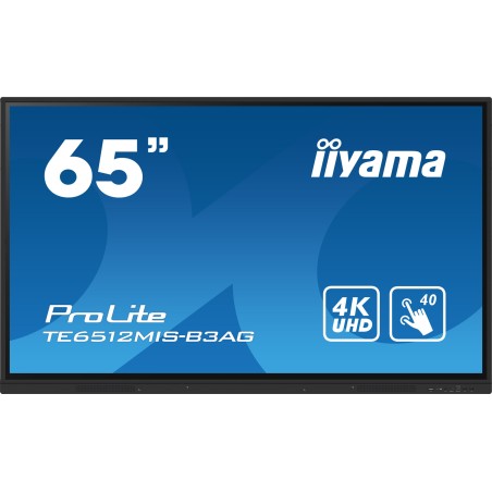 iiyama TE6512MIS-B3AG beeldkrant Kiosk-ontwerp 165,1 cm (65") LCD Wifi 400 cd m² 4K Ultra HD Zwart Touchscreen Type processor