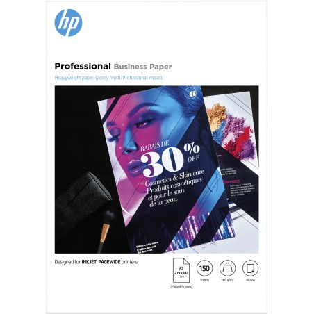 HP Papel para uso empresarial profesional , satinado, 180 g m2, A3 (297 x 420 mm), 150 hojas