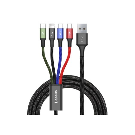 Baseus CA1T4-B01 cable de teléfono móvil Negro 1,2 m USB A Lightning + micro-USB B + USB C