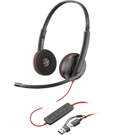 POLY Blackwire 3220 Stereo USB-C Headset + USB-C A adapter