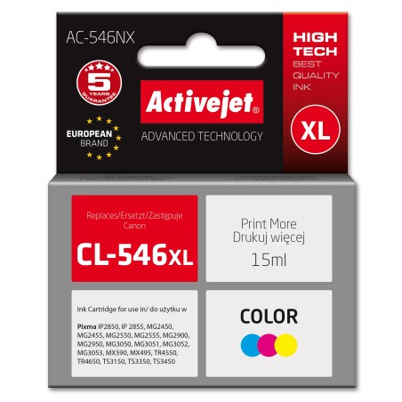 Activejet AC-546NX Inchiostro per stampante Canon, sostitutivo di Canon CL-546XL Supremo 15 ml colore, ciano, magenta, giallo