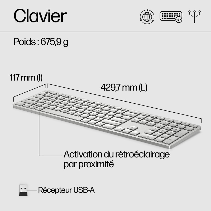 Hp 970 tastiera wireless programmabile tasti a meccanismo silenzioso  retroilluminazione regolabile batteria ad elevata autonomia bianco